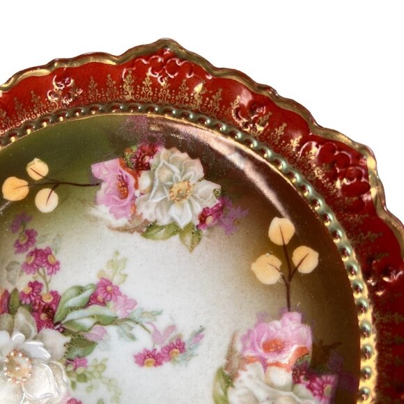Moritz Zdekauer (MZ) Austria Pink Floral Design Hand-painted Porcelain Plate - Picture 6 of 9